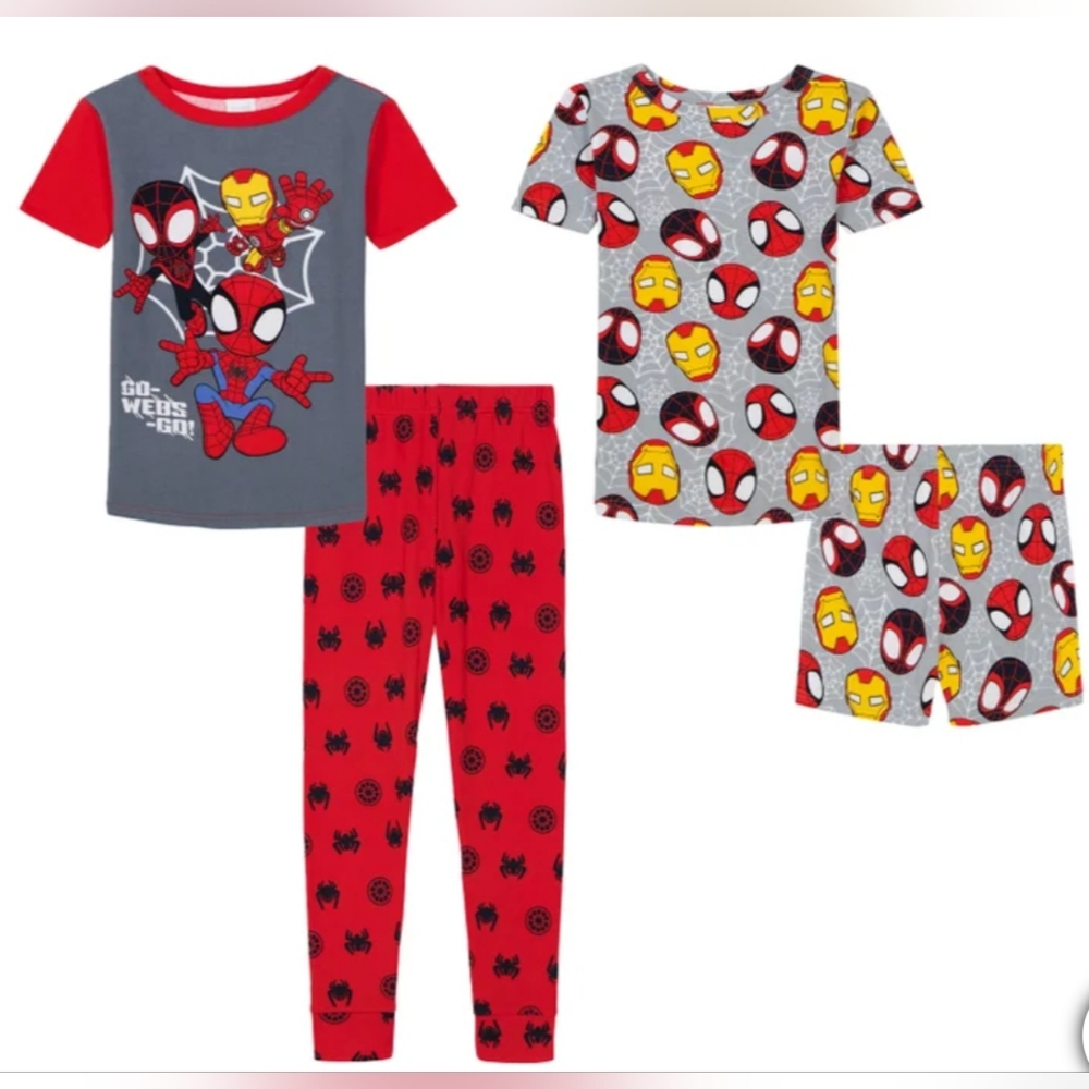 Spider-Man Character Kids' 4-piece Pajama Set Glow In The Dark 100% Cotton Sz 2T